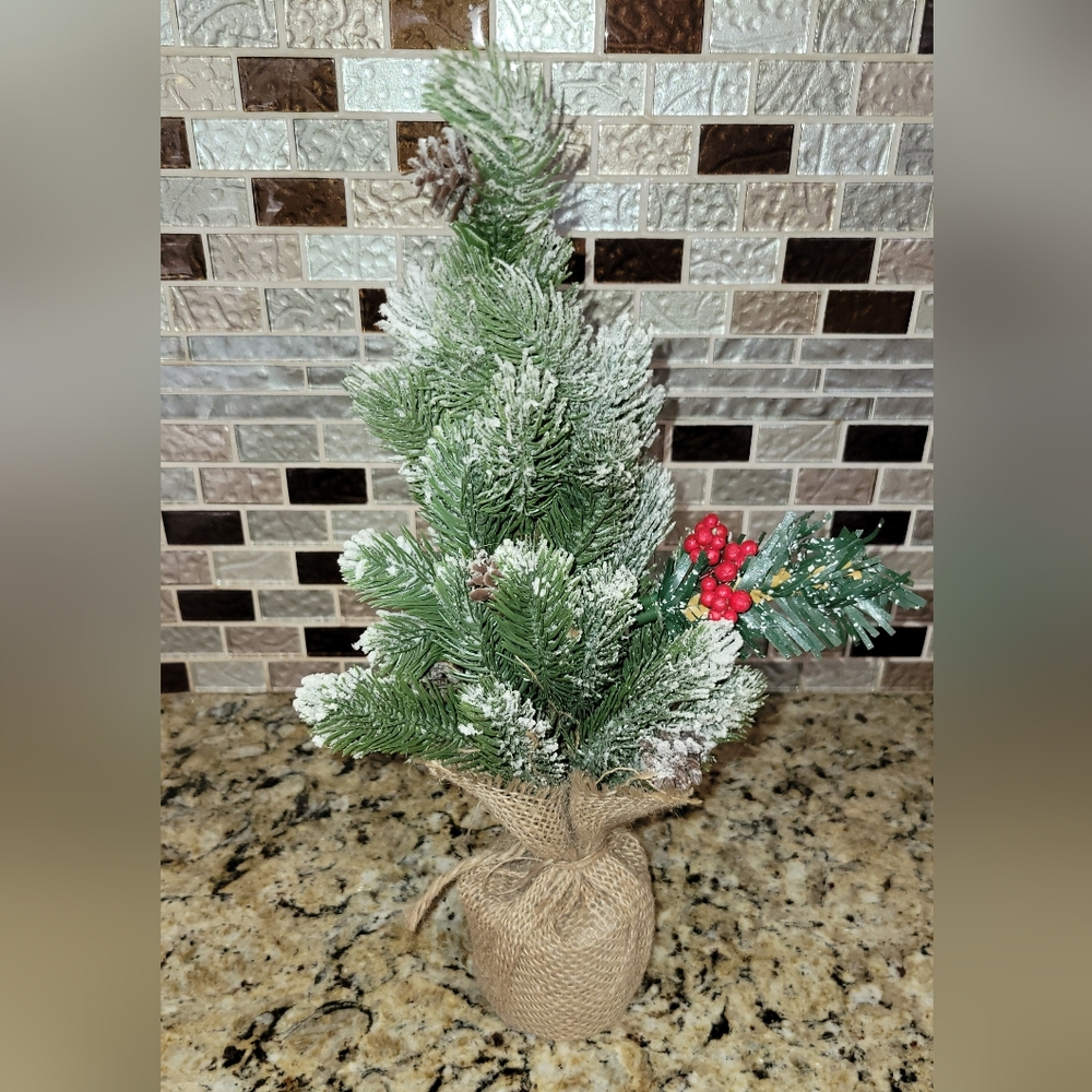 EUC Festive Green Holiday Tabletop Snowy Pine Tree